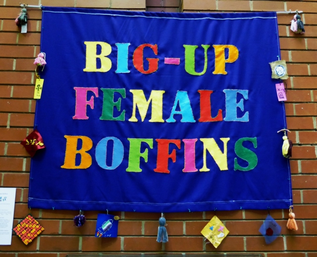 Boffins banner with tassels & tributes to female scientists
