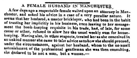 ‘A FEMALE HUSBAND IN MANCHESTER’, The Observer, April 16, 1838